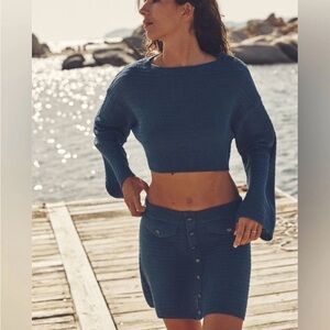 Zara Blue Knit Crop Top and Skirt Set